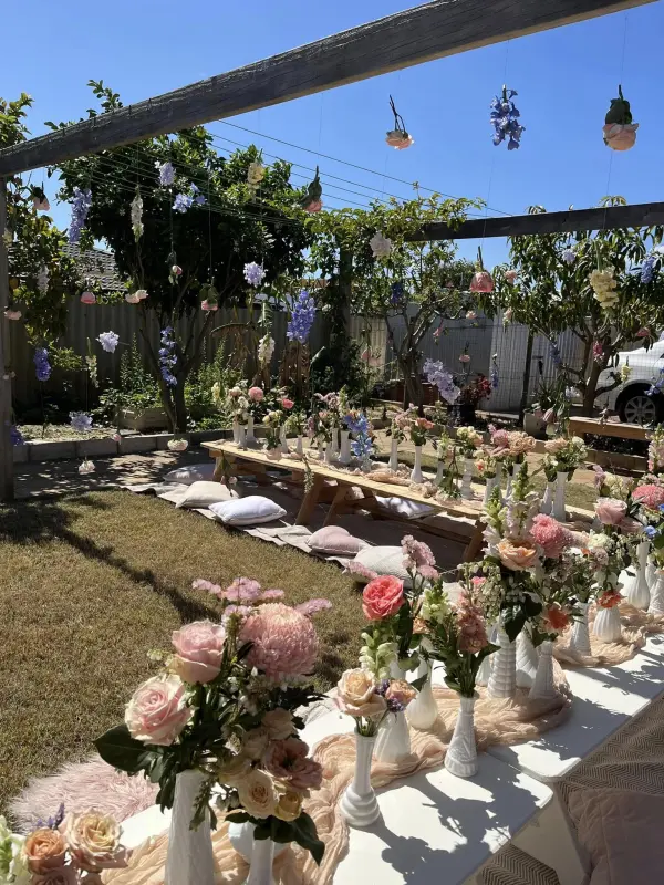 Flower picnic setup